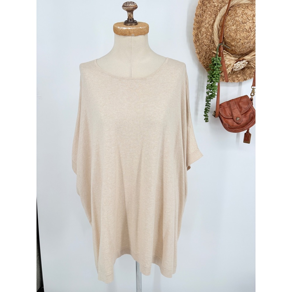 J. Mclaughlin Abigail Cotton Cashmere Poncho Pullover Sweater Layering Camel OS